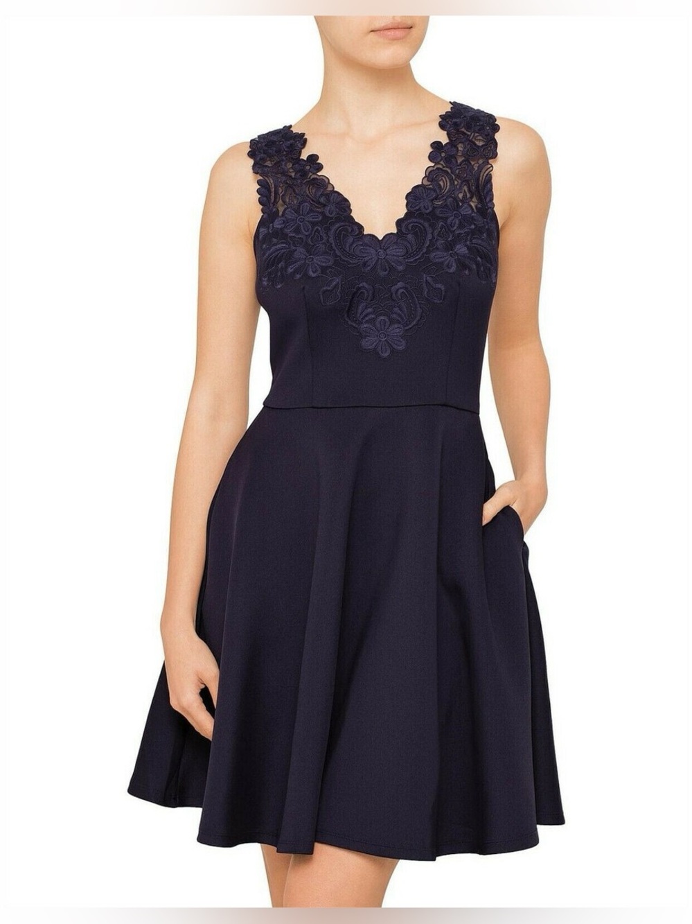 Ted Baker London Halter Neck Embroidered Taliia  Skater  Dress Navy Size 2